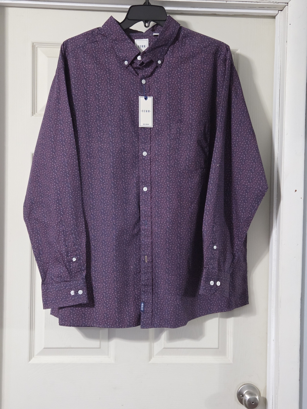 NWT Rowm Men’s Long Sleeve Button Down Shirt Purple Geometric Print Size 2X